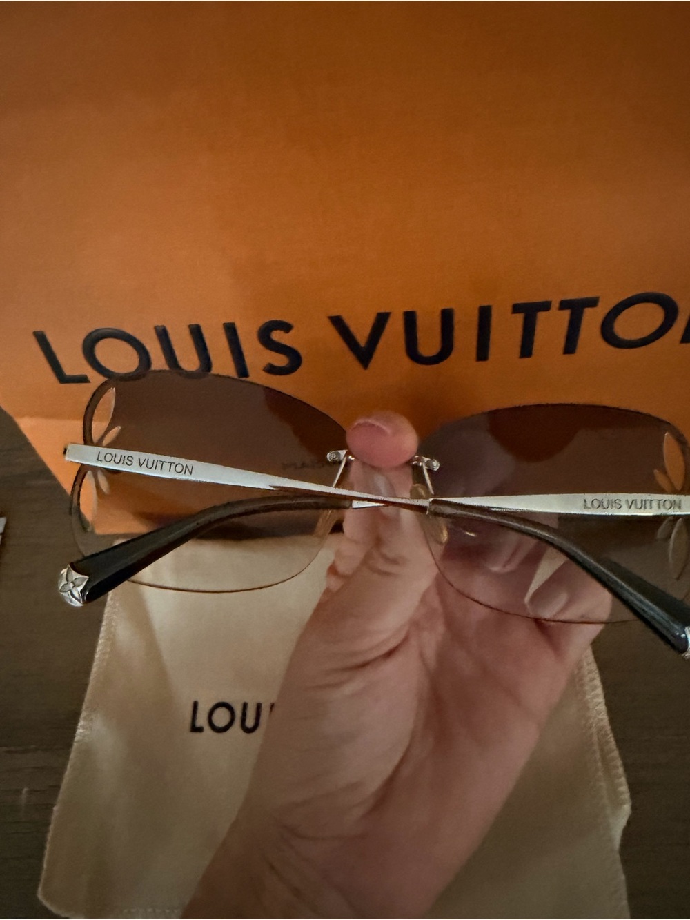 Louis Vuitton Women’s Rimless Sunglasses with Brown Gradient Lenses